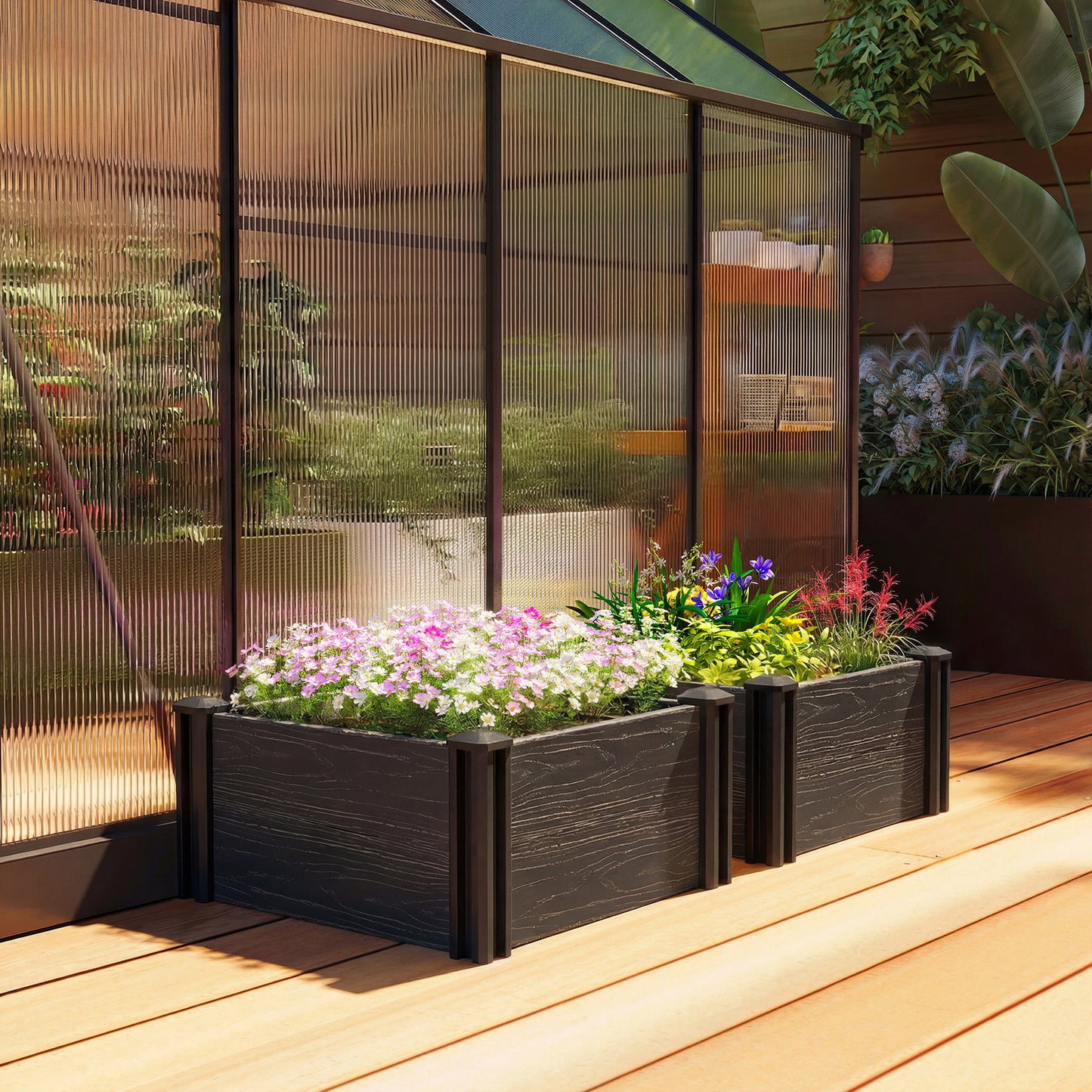 Outsunny Vinyl Raised Garden Bed Kit 2x2x1ft Modular Elevated Garden Box With Slotting Legs Open Bottom Dark Grey