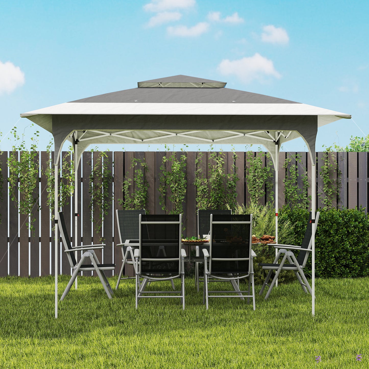 Outsunny 3.5x3.5m Pop Up Gazebo With One Push Setup UPF50 Plus Double Tier Canopy Carry Bag Dark Grey