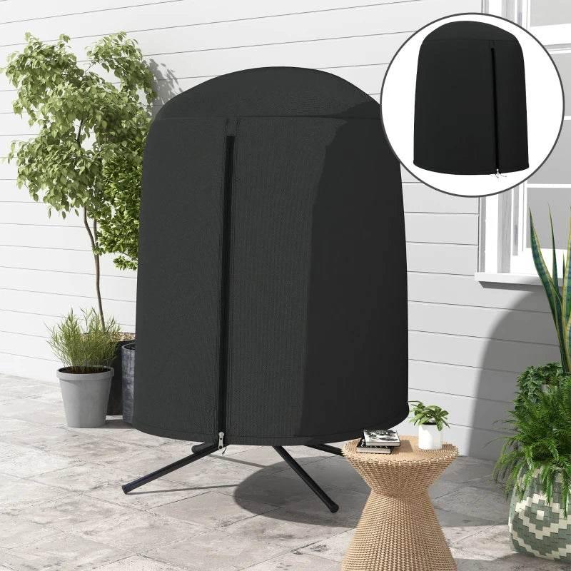 Black hanging egg chair cover with front zipper and tripod stand legs