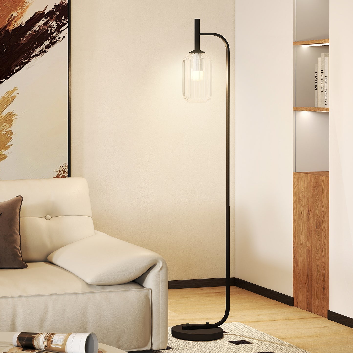 HOMCOM Floor Lamp Glass Shade Modern Standing Lamp With Foot Switch Black Bulb Not Included For Living Room Or Bedroom