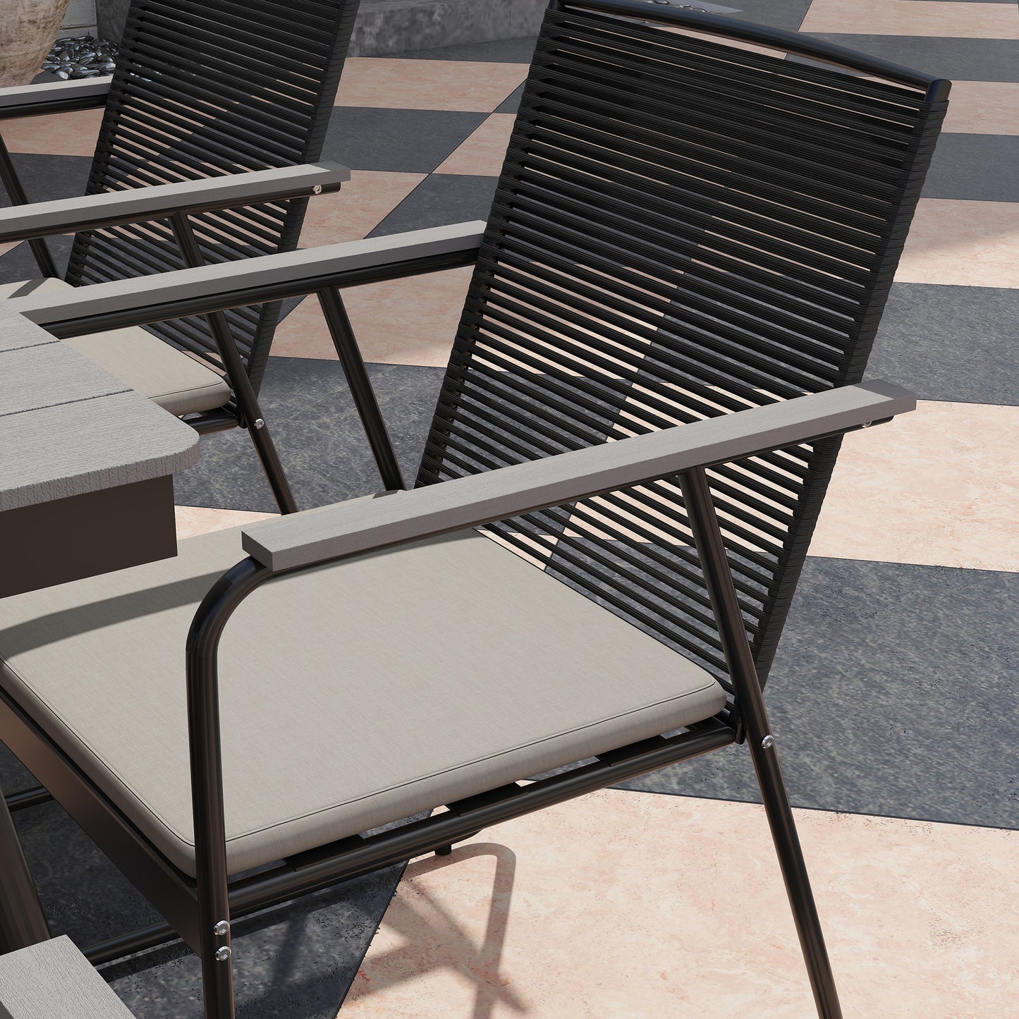 Outsunny 6 Seater Garden Dining Set With Cushions And Rattan Backrest Rectangular Table For Patio Grey