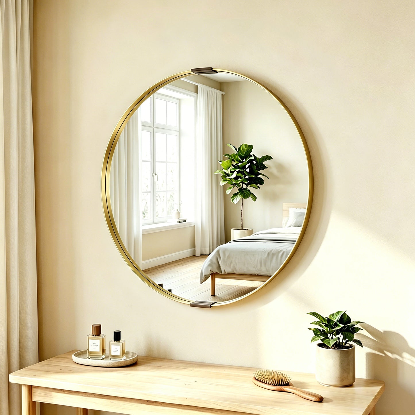 HOMCOM Round Wall Mirror 61 cm Wall Mounted Bathroom Mirror With Tempered Safety Glass And Gold Tone Aluminium Frame