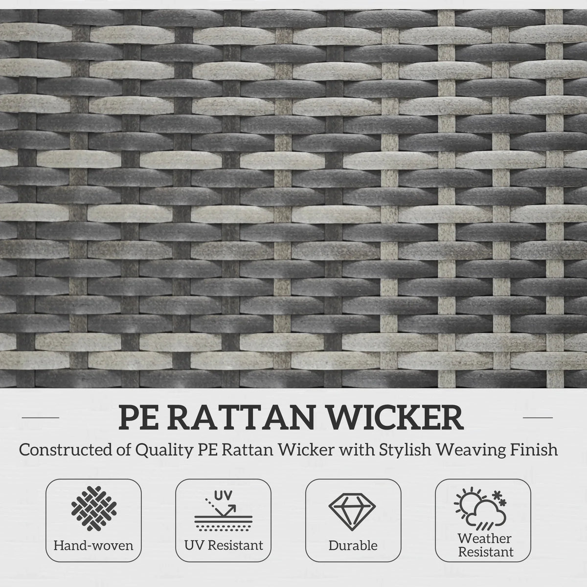 Grey PE rattan wicker panel with tight woven texture
