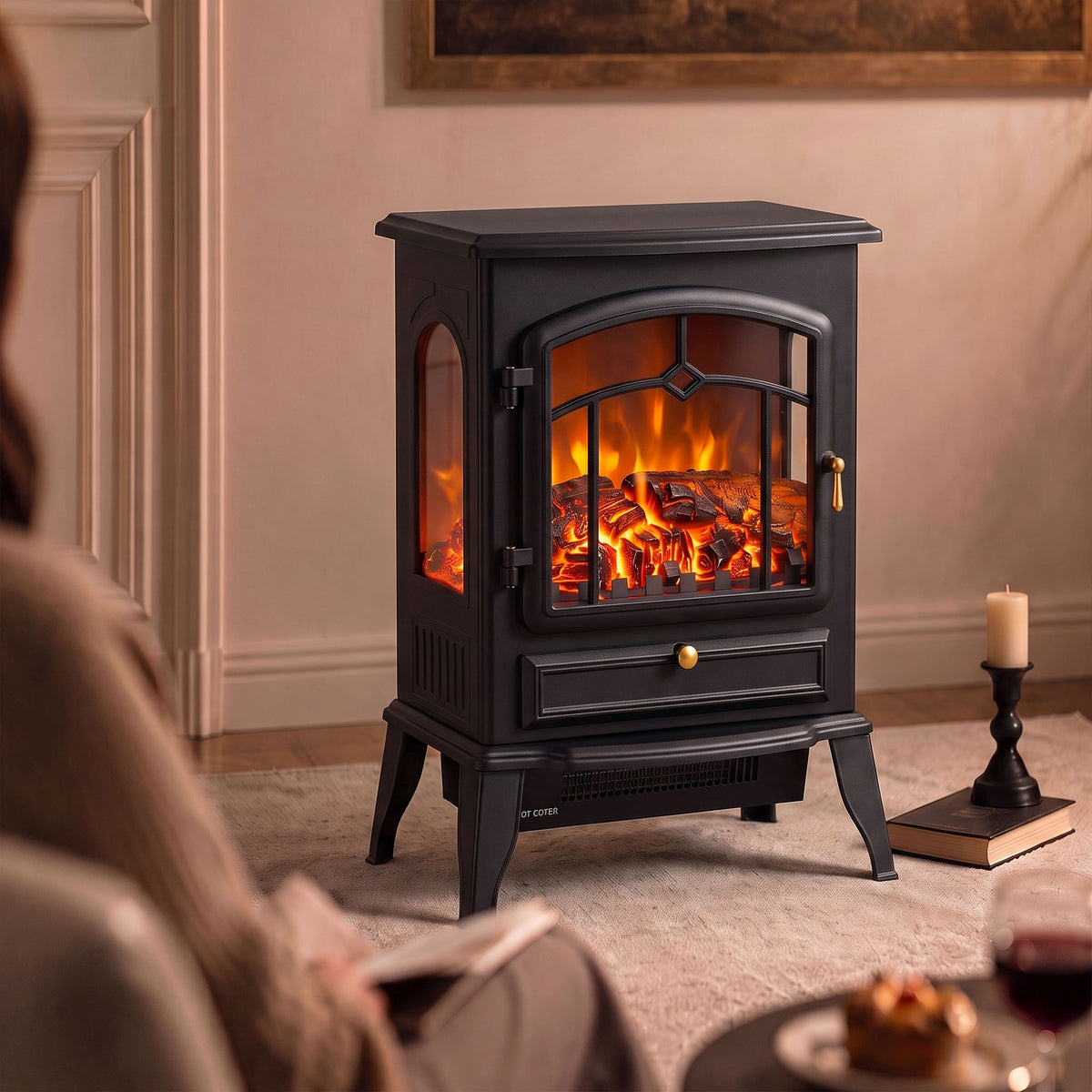 HOMCOM 3 Sided Electric Fireplace Heater With Thermostat