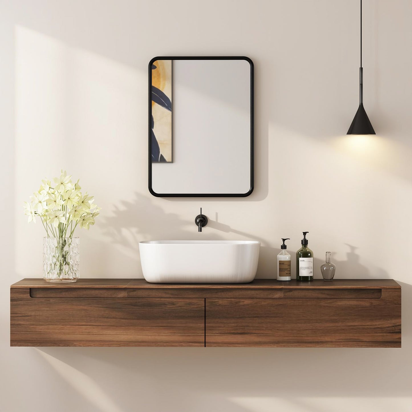 Homcom Rectangular Wall Mirror With HD Glass Black Metal Frame Dual Hanging Options Warp Free Backboard