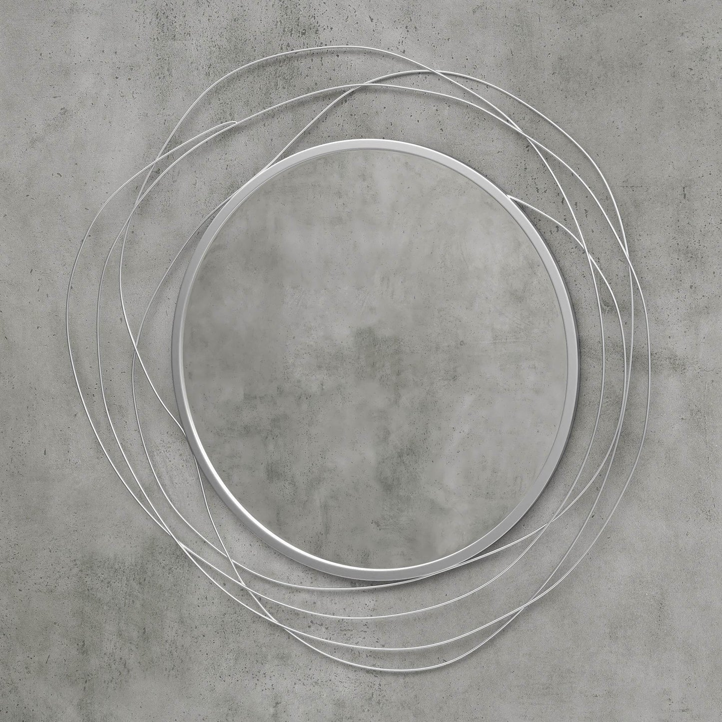 HOMCOM Modern Abstract Silver Metal Wire Round Wall Mirror with Hanging Accessories - ALL4U RETAILER LTD