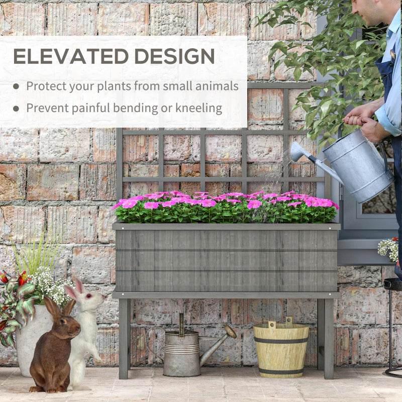 Outsunny 45 x 105cm Wooden Garden Planter with Trellis - Grey | Outdoor Raised Bed for Plants and Climbing Vines - ALL4U RETAILER LTD