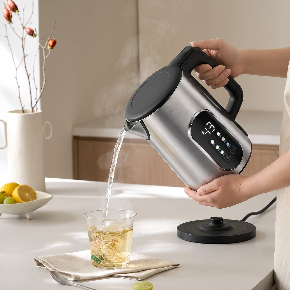 HOMCOM 1.5L 3000W Electric Kettle Fast Boil Led Control Strix Thermostat