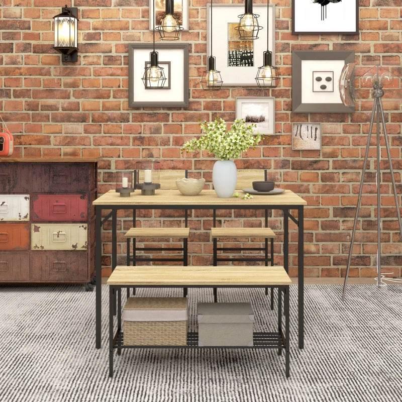 HOMCOM Four-Piece Dining Set with Table, Chairs, and Bench - Modern Kitchen Furniture for Small Spaces - ALL4U RETAILER LTD