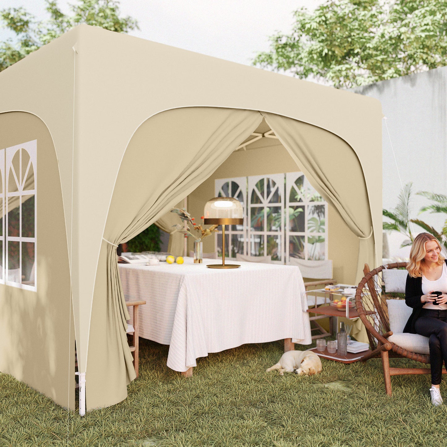 Outsunny 3x3m Pop Up Gazebo Shelter UPF50 Canopy UV Protection Adjustable Height 253cm 263cm 273cm Sand