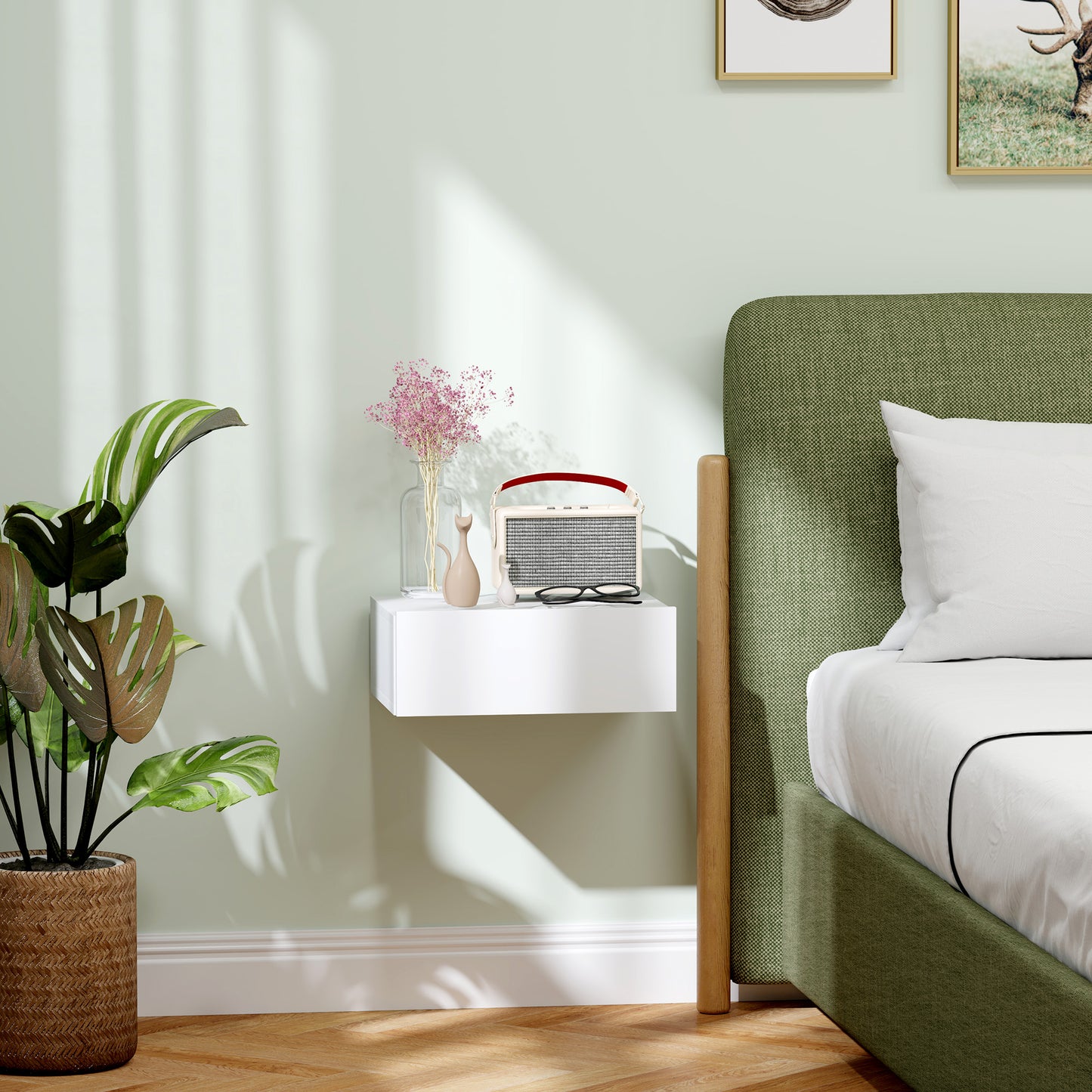 HOMCOM Floating Bedside Table Set Of 2 White Wall Mounted Nightstands With Storage Drawers