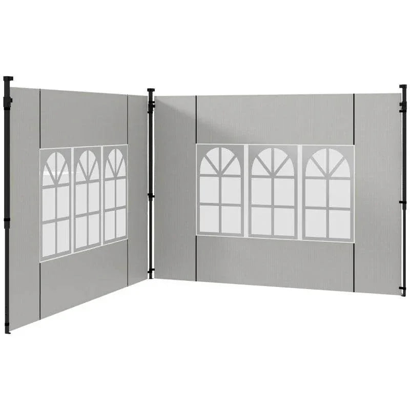 White folding gazebo side panel pair with arched window grid and black hinges