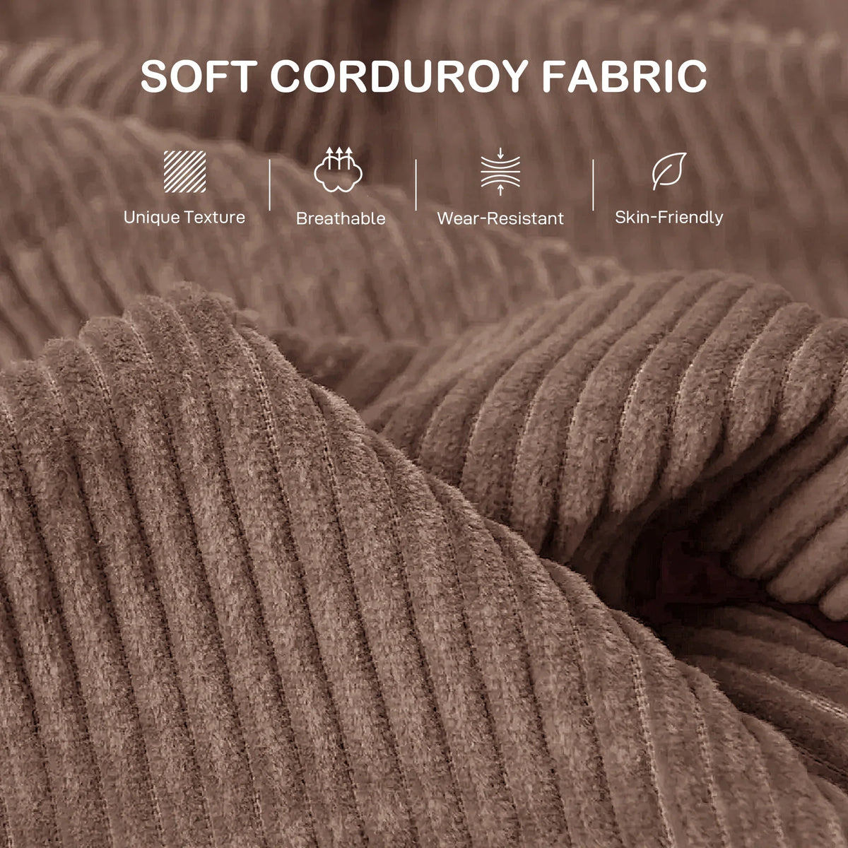 Close-up of brown jumbo corduroy fabric texture