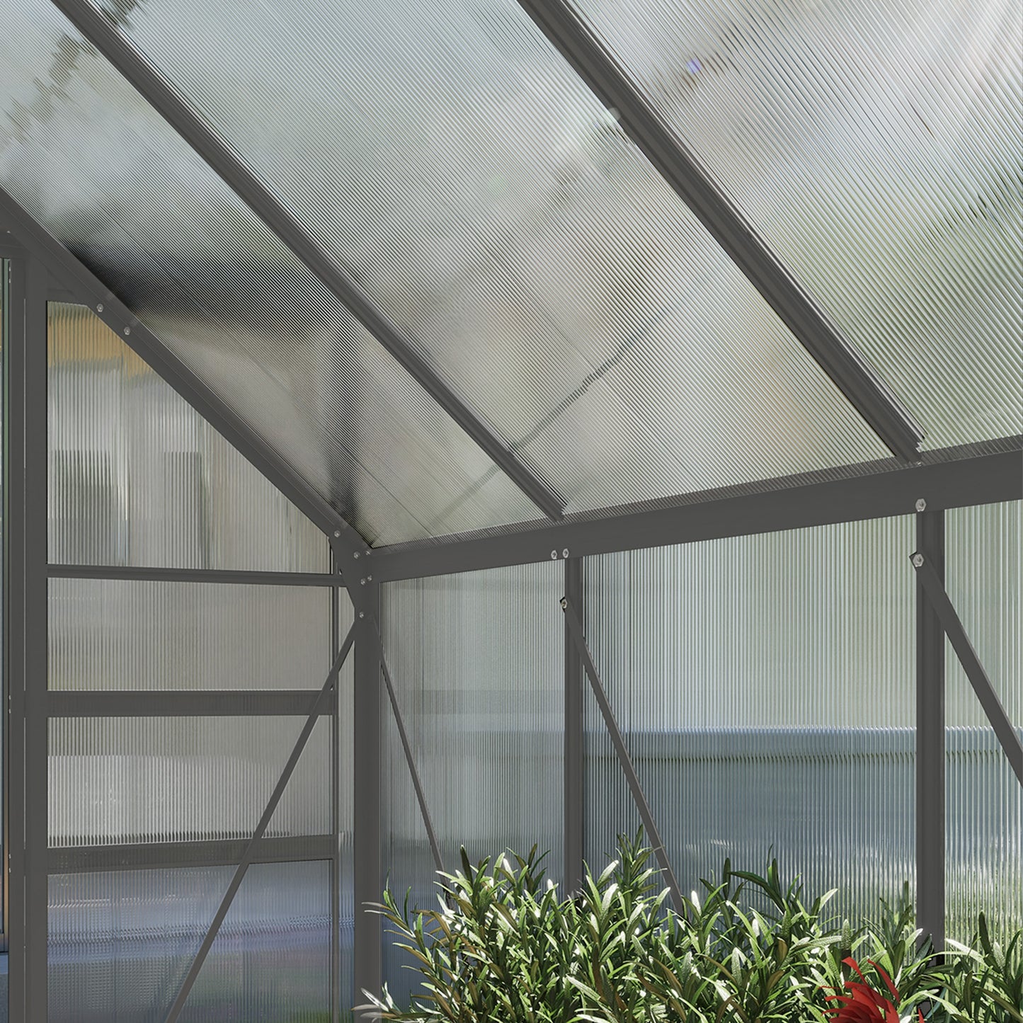 Outsunny 190 x 253 cm Walk In Polycarbonate Greenhouse With Aluminium Frame Dark Grey