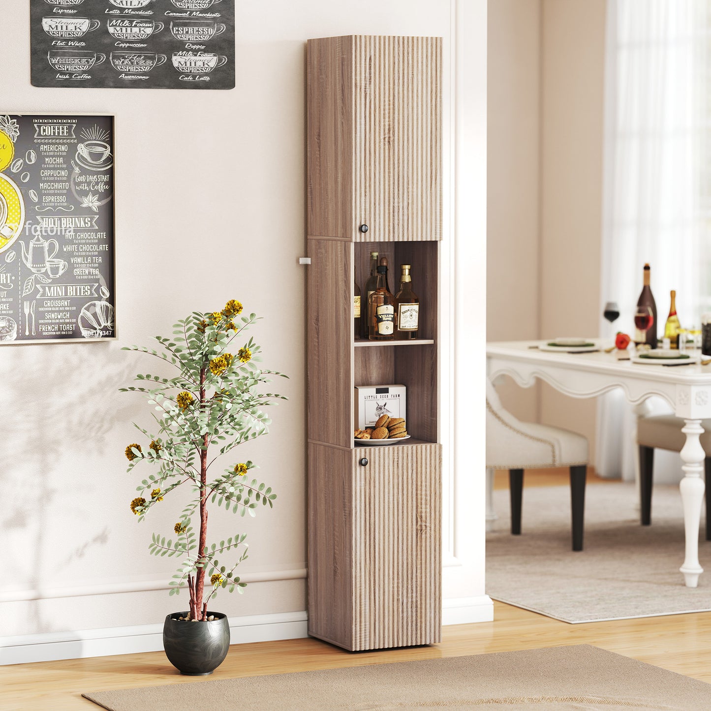 HOMCOM 6 Tier Tall Bathroom Cabinet Slim Space Saving Narrow Storage with Adjustable Shelves Natural Finish