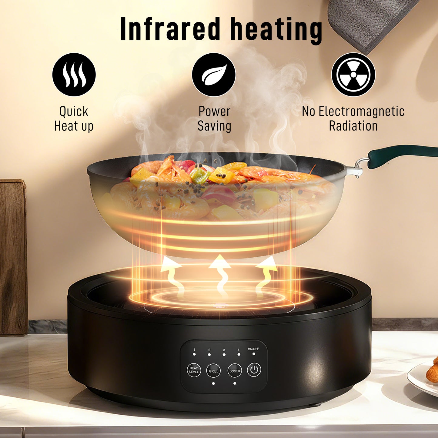 HOMCOM Electric Ceramic Hob With Grill Plate Dual Mode 36cm Plug In Hot Plate With 4 Heat Levels For All Type Pots