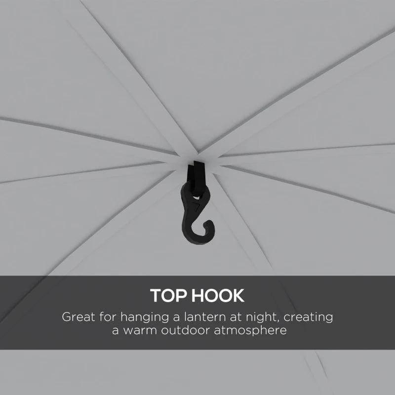 Inside view of dome gazebo ceiling with black top hook at center