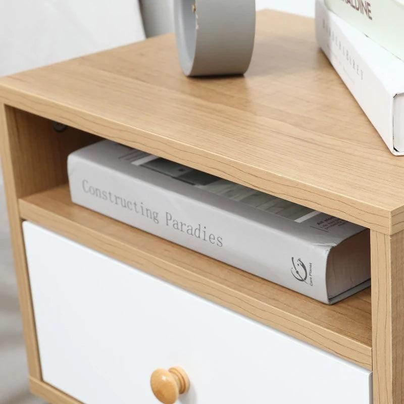 HOMCOM Set of 2 Bedside Tables - Modern Nightstands with Drawer and Shelf - End Tables for Living Room, Bedroom - Natural - ALL4U RETAILER LTD