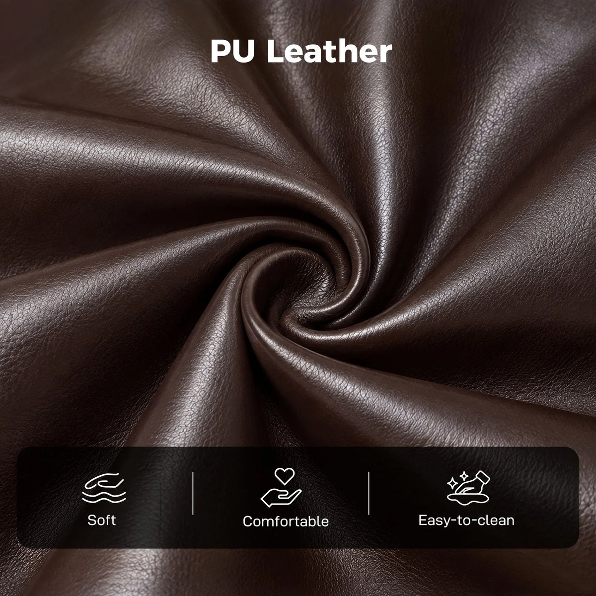 Brown PU leather upholstery close-up with smooth grain texture.