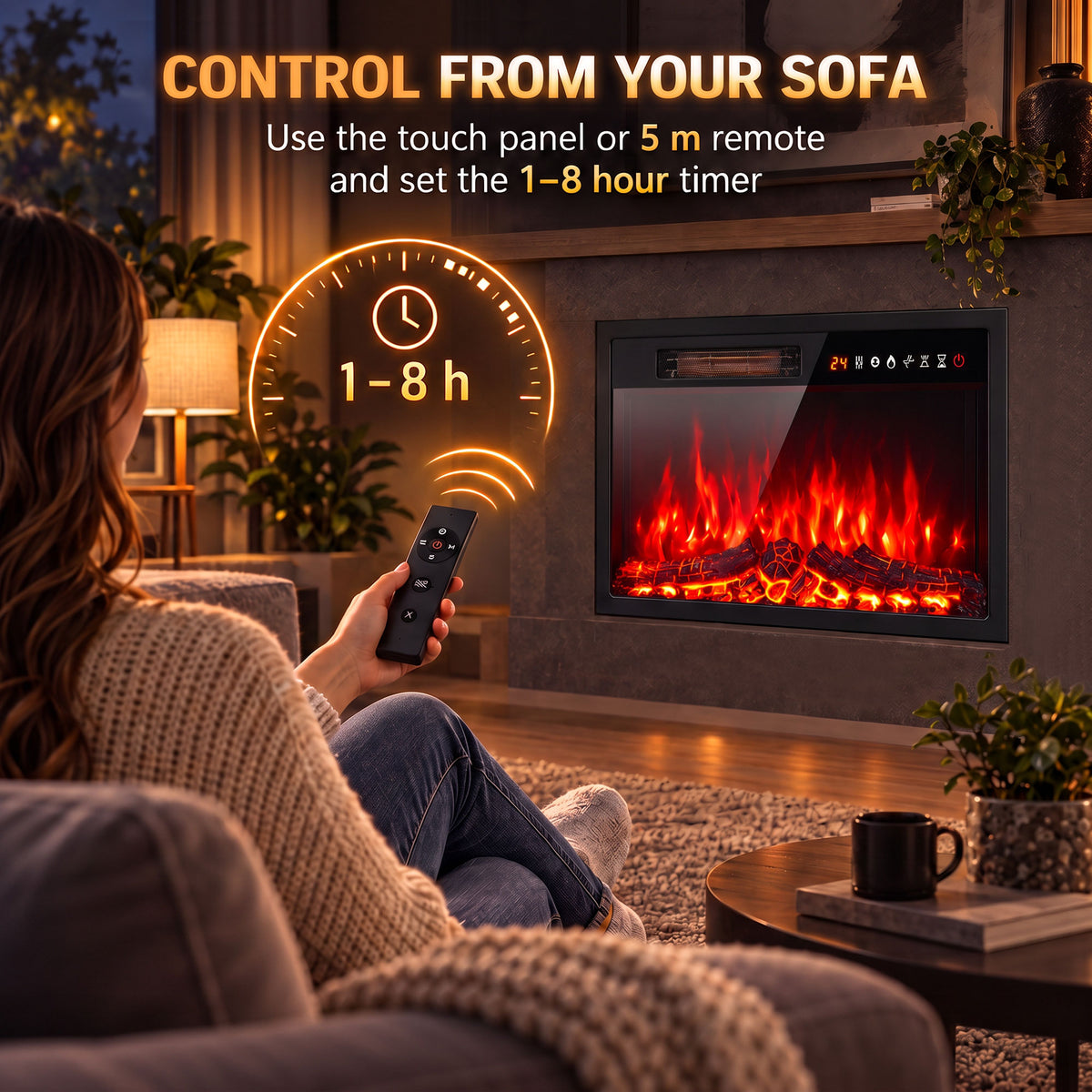 HOMCOM Recessed Electric Fireplace Insert With Adjustable Flame And Remote
