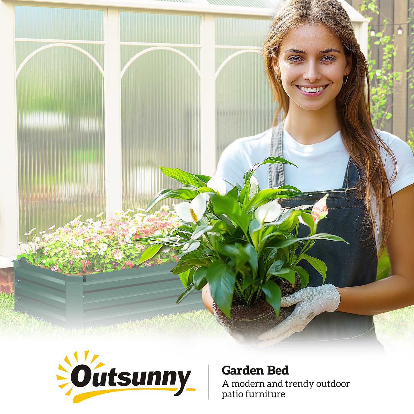 Outsunny 60 x 240cm Galvanised Steel Planter With Open Bottom Raised Garden Bed