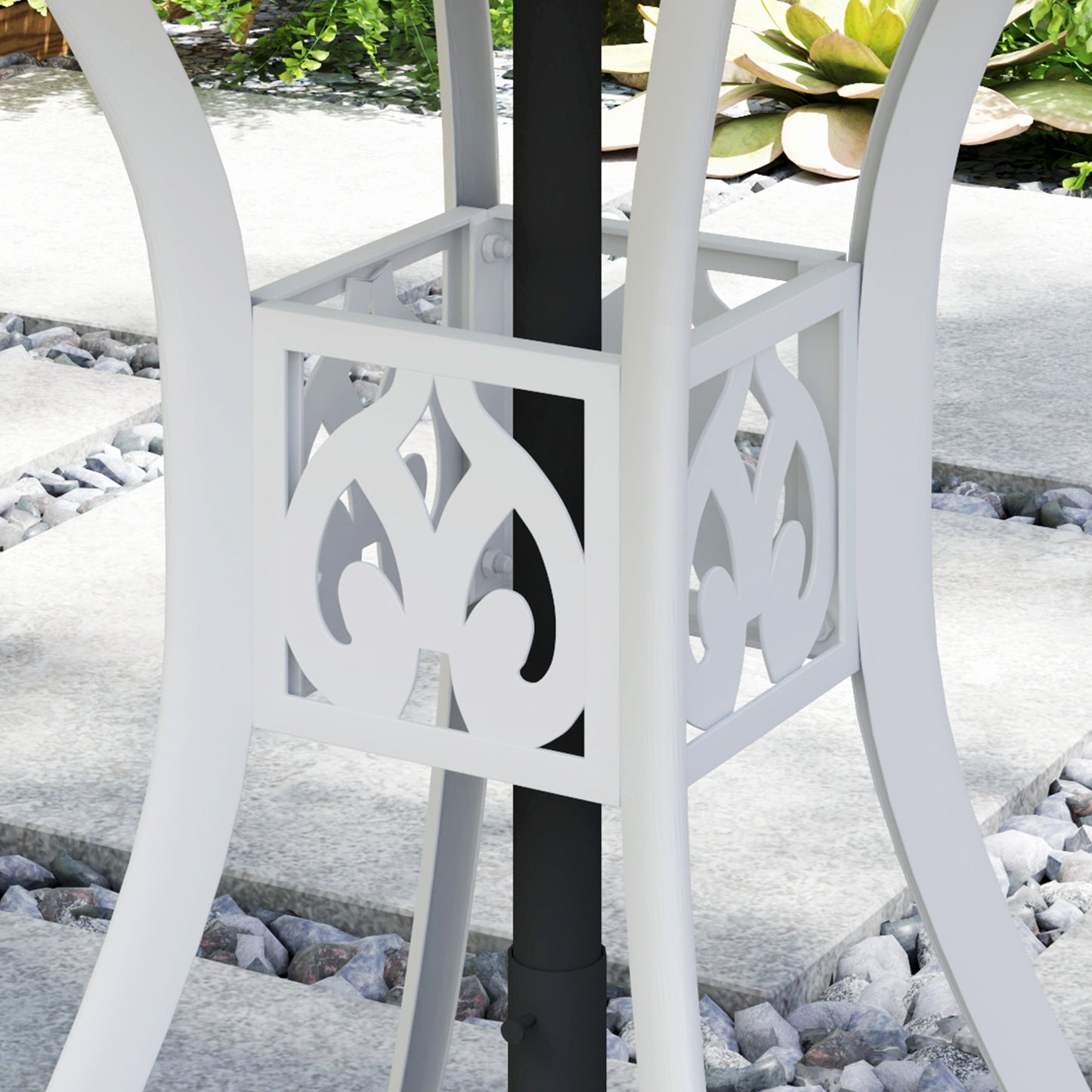 Outsunny 78 cm Round Garden Dining Table With Parasol Hole Cast Aluminium White Outdoor Table Only