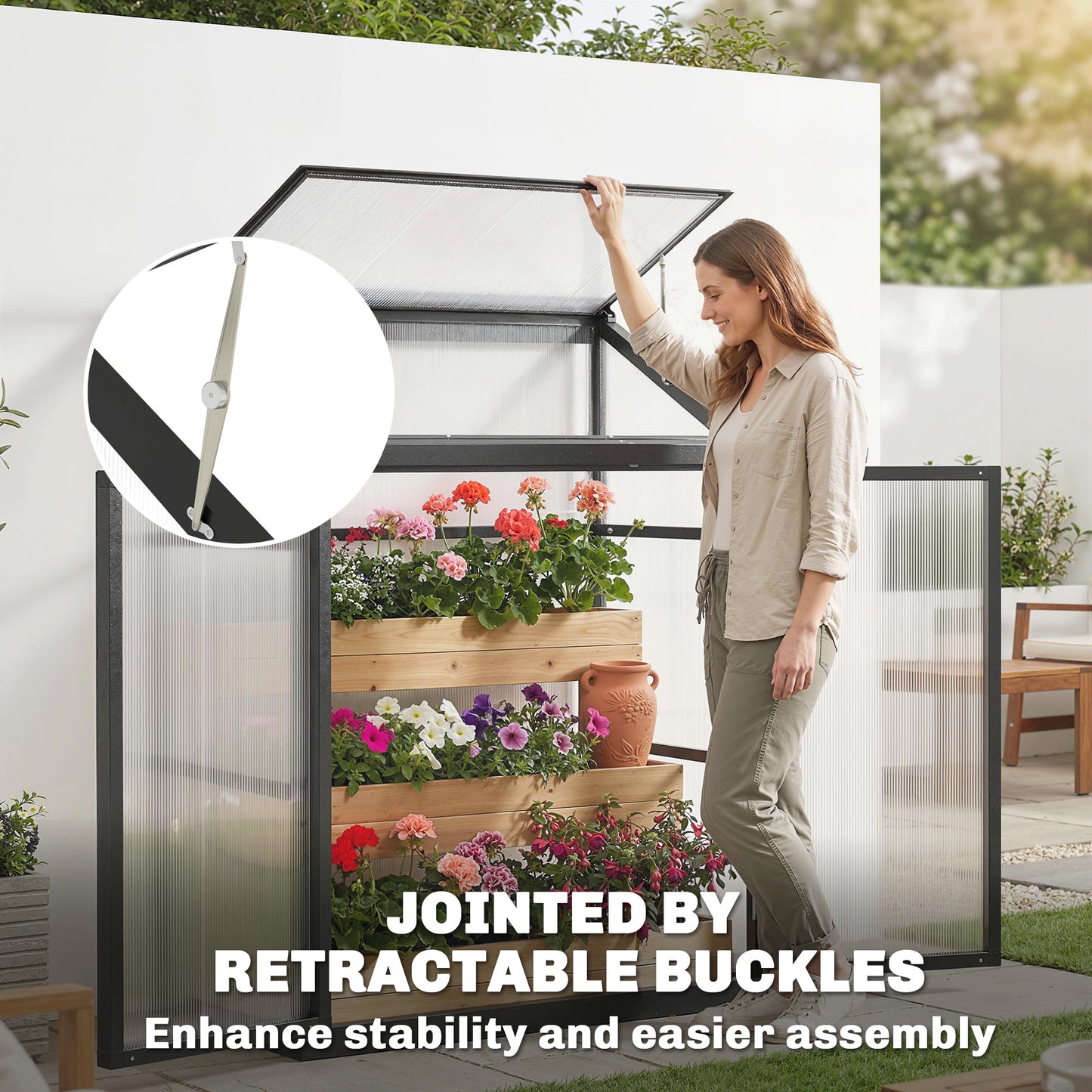 Outsunny Polycarbonate Greenhouse With Hinged Door And Top Vent For Small Patio 4x2ft Black Lean To Walk In