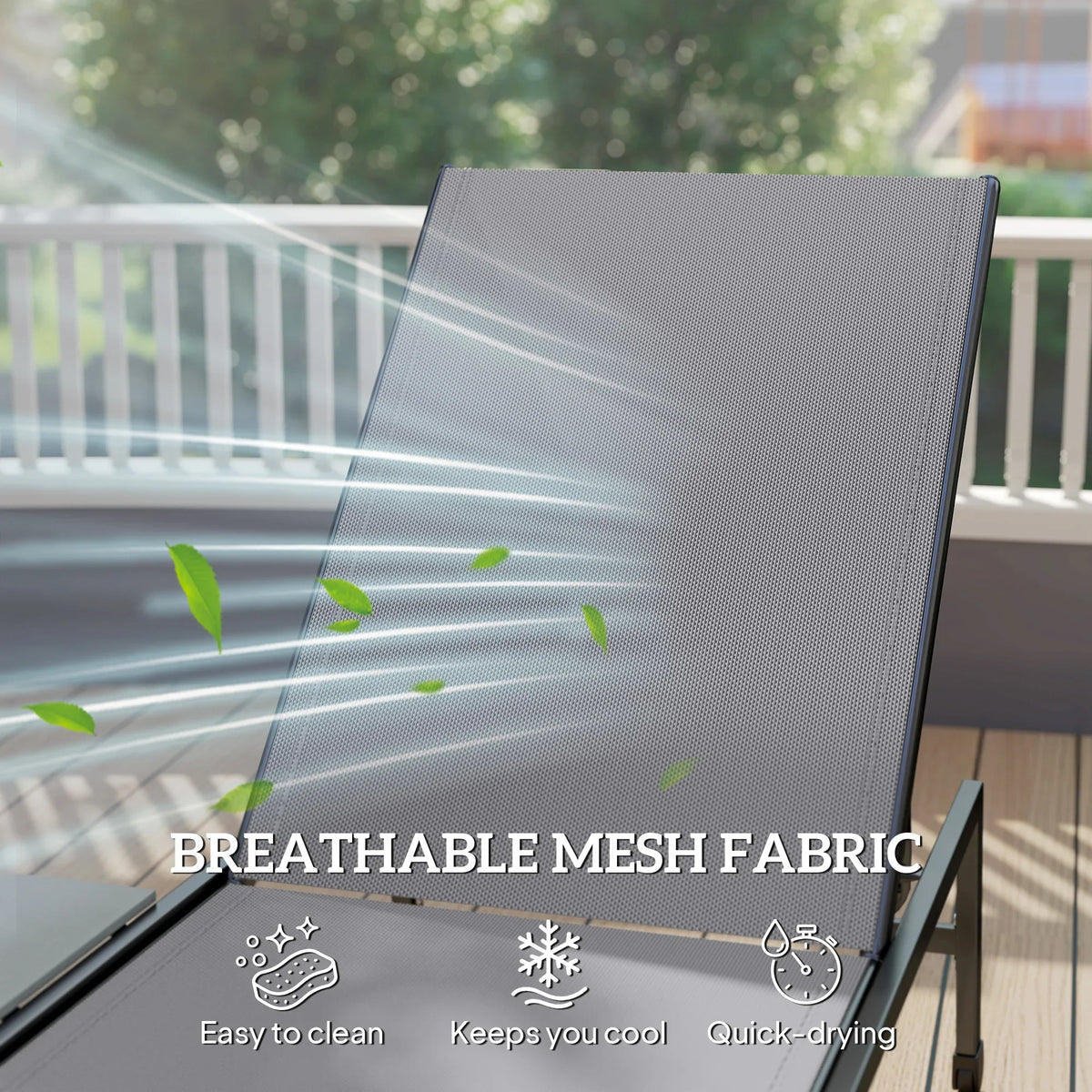 Grey breathable mesh backrest panel for outdoor sun lounger