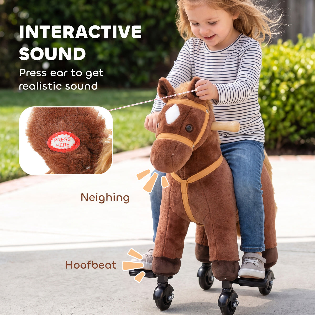 Aiplay Plush Rocking Horse For Kids With Sound Effects And Rolling Wheels