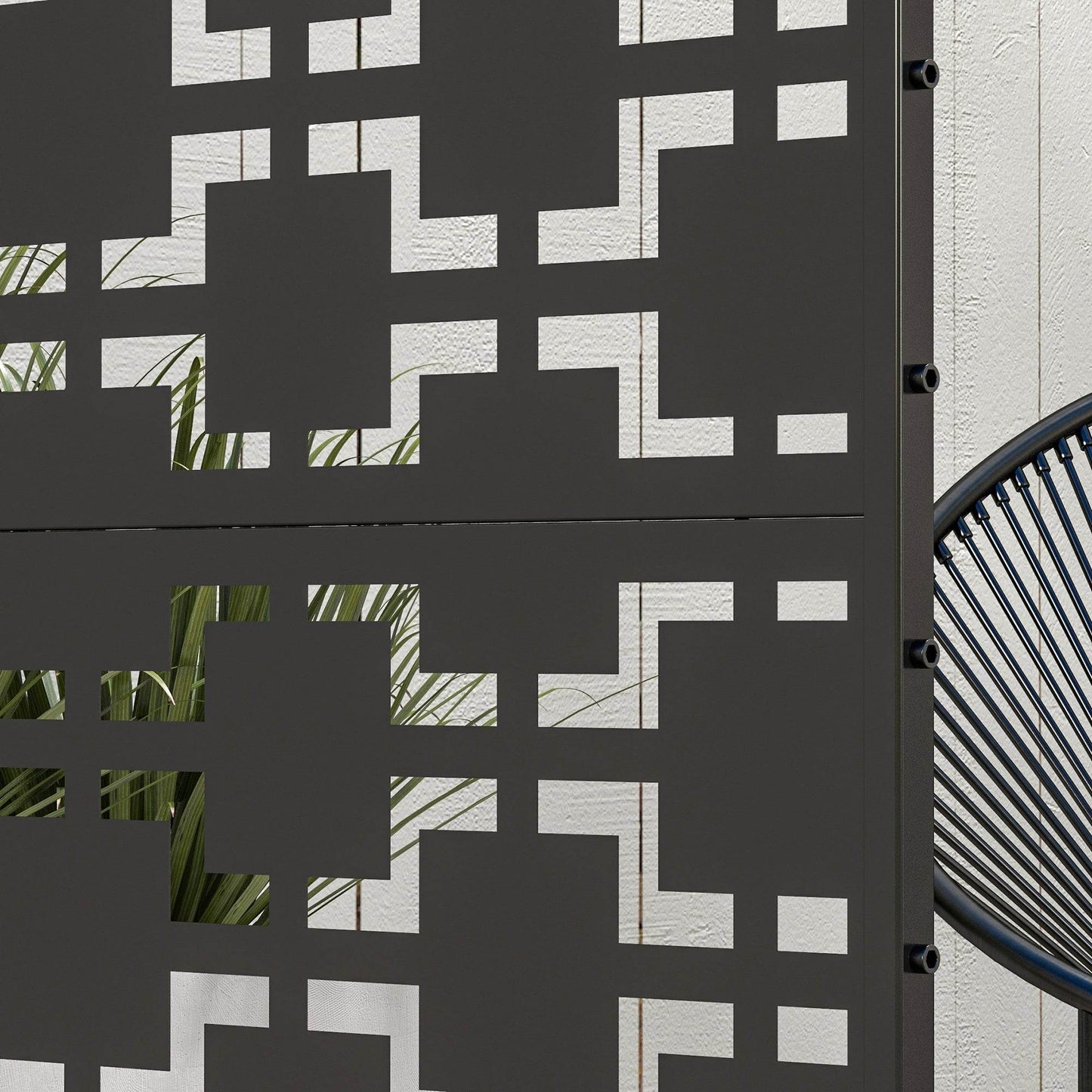 Outsunny Stylish Black Steel Outdoor Privacy Screen with Leaf Motif and Trellis Functionality - ALL4U RETAILER LTD