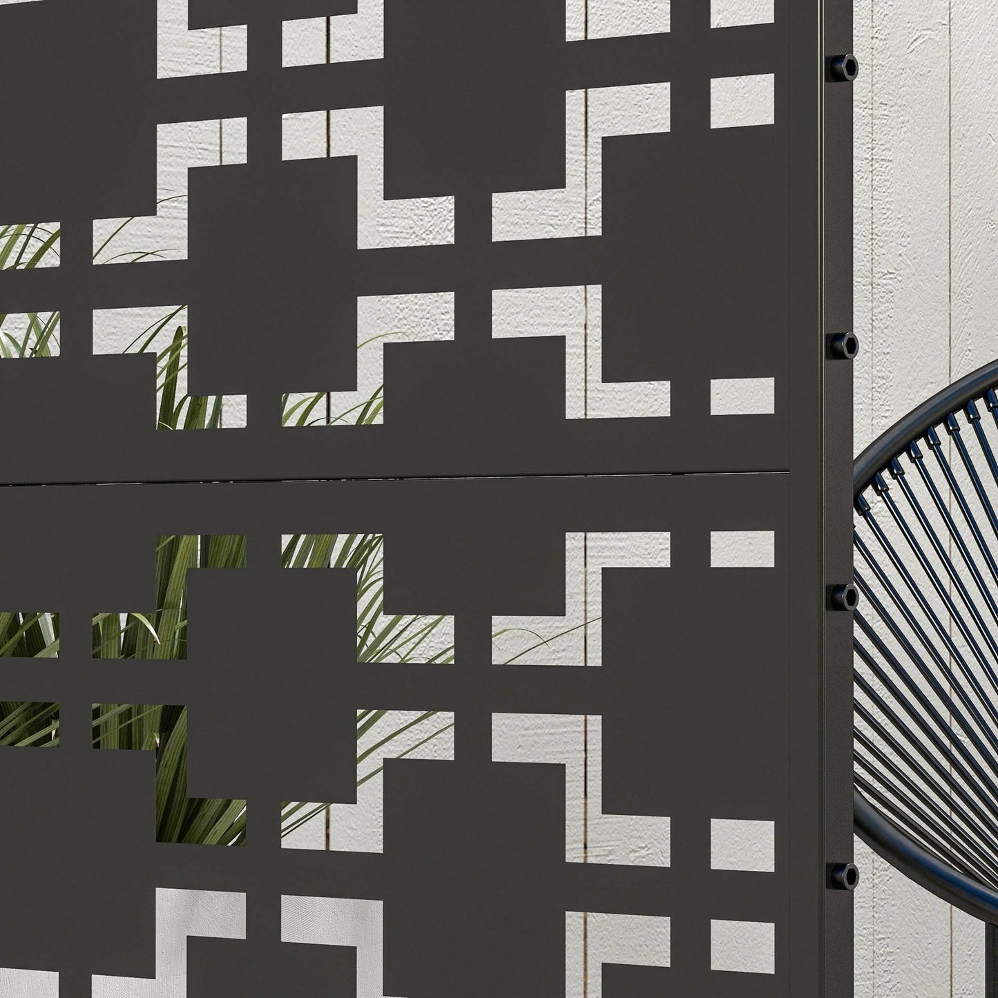 Outsunny Stylish Black Steel Outdoor Privacy Screen with Leaf Motif and Trellis Functionality - ALL4U RETAILER LTD