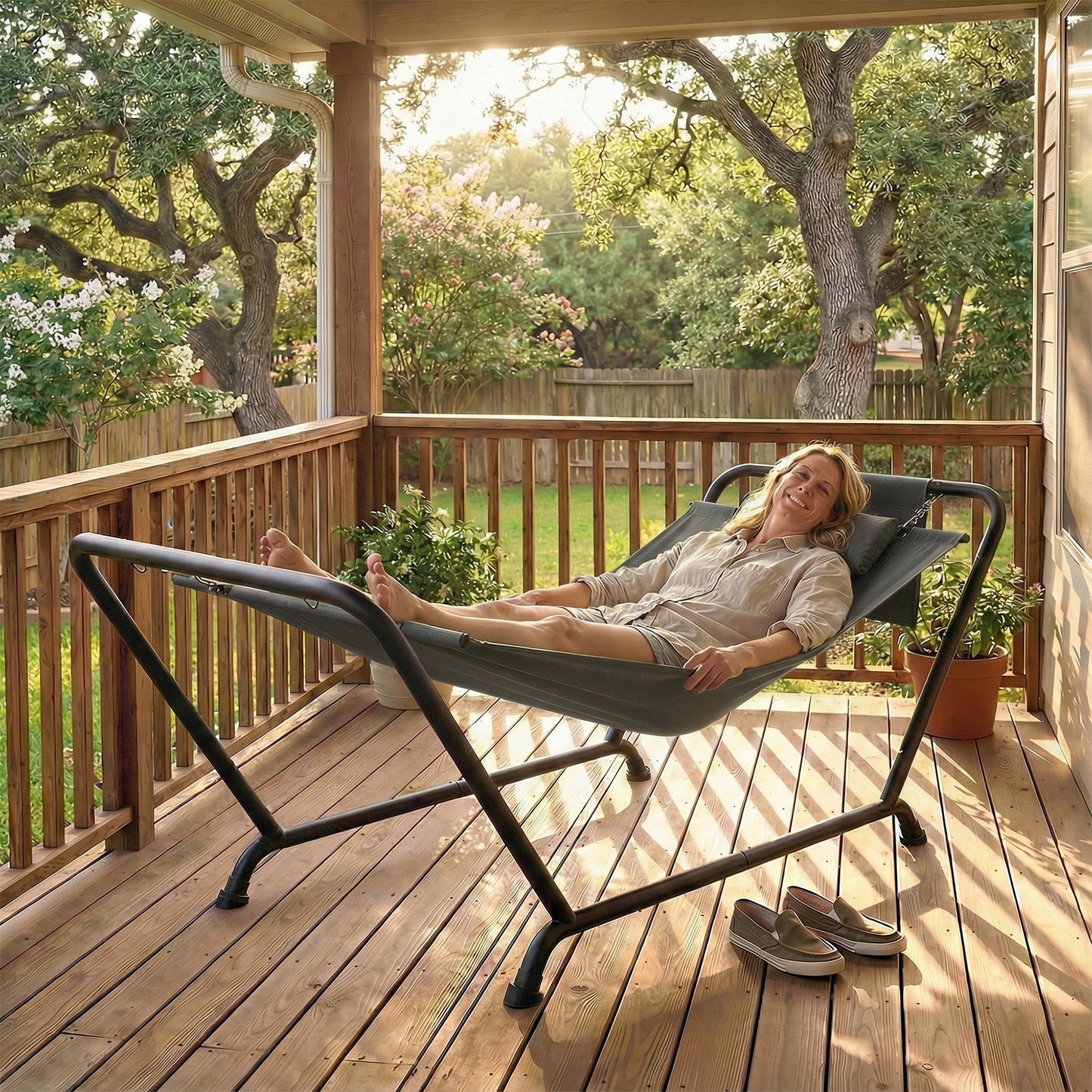 Outsunny Outdoor Hammock With Stand Freestanding Hammock With Side Pocket And Headrest For Patio Balcony Porch Dark Grey