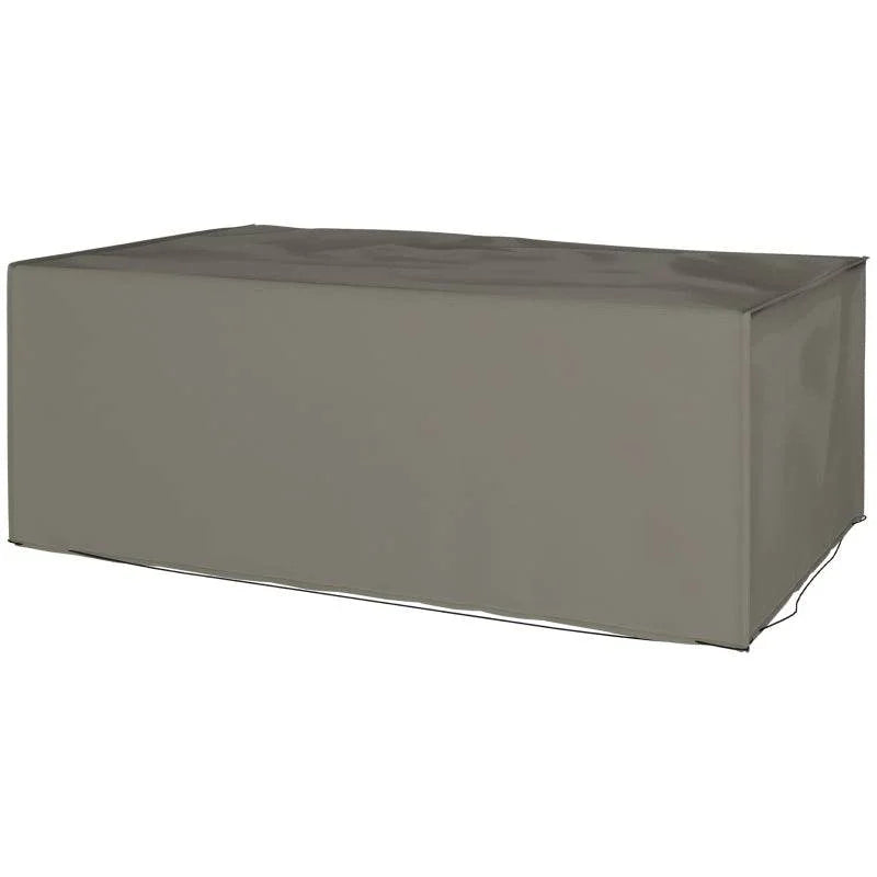 Grey rectangular outdoor patio set cover with smooth surface and side panel openings