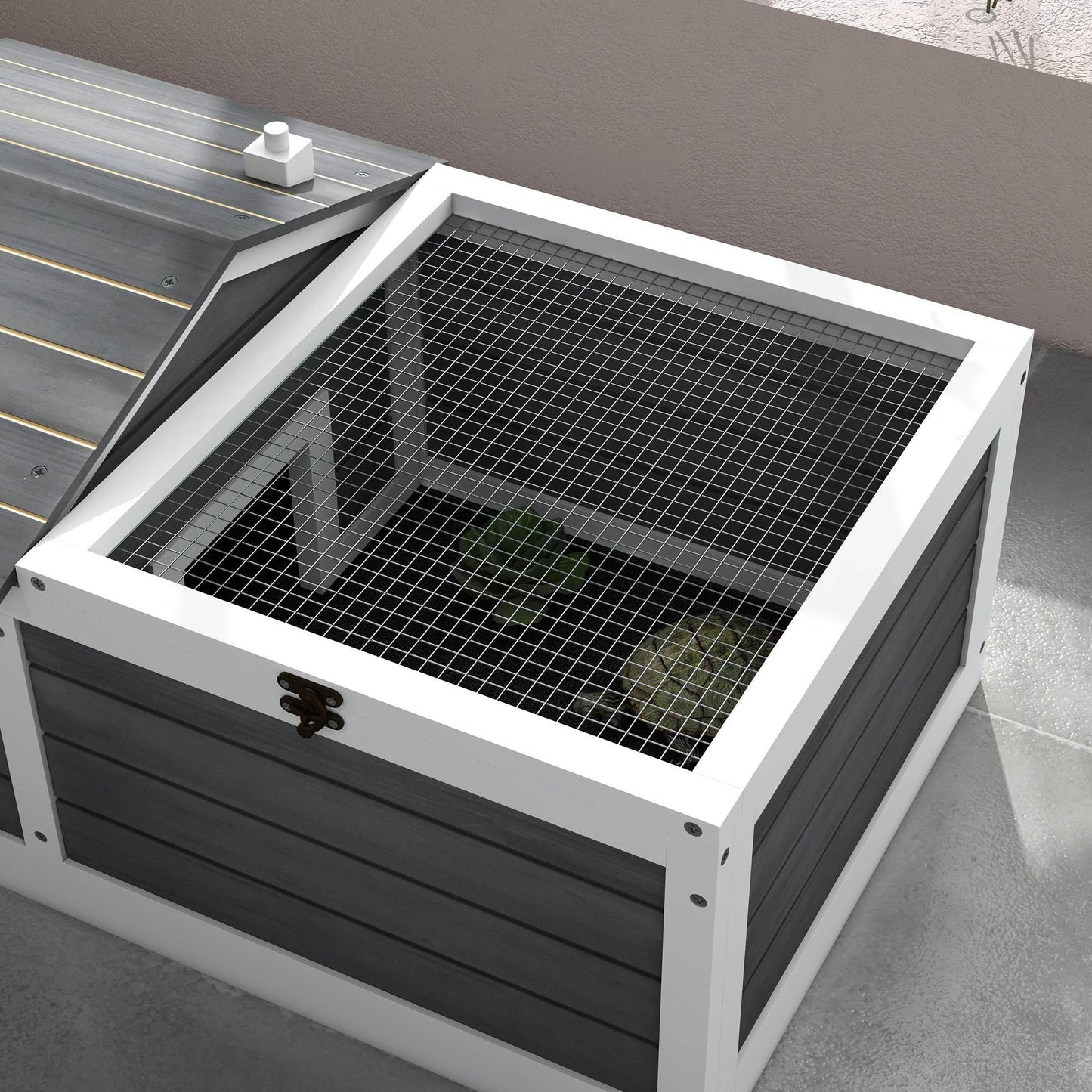 PawHut Wooden Tortoise Retreat with Hideaway Shelter, Basking Area, and Openable Roof for Indoor/Outdoor Use - ALL4U RETAILER LTD