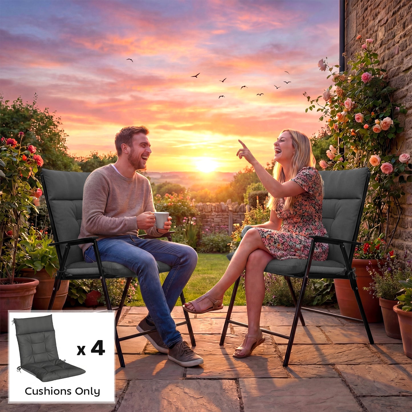 Outsunny Patio Chair Cushions 4 Piece Set Waterproof Non Slip Lounge Cushions 112x53cm Dark Grey