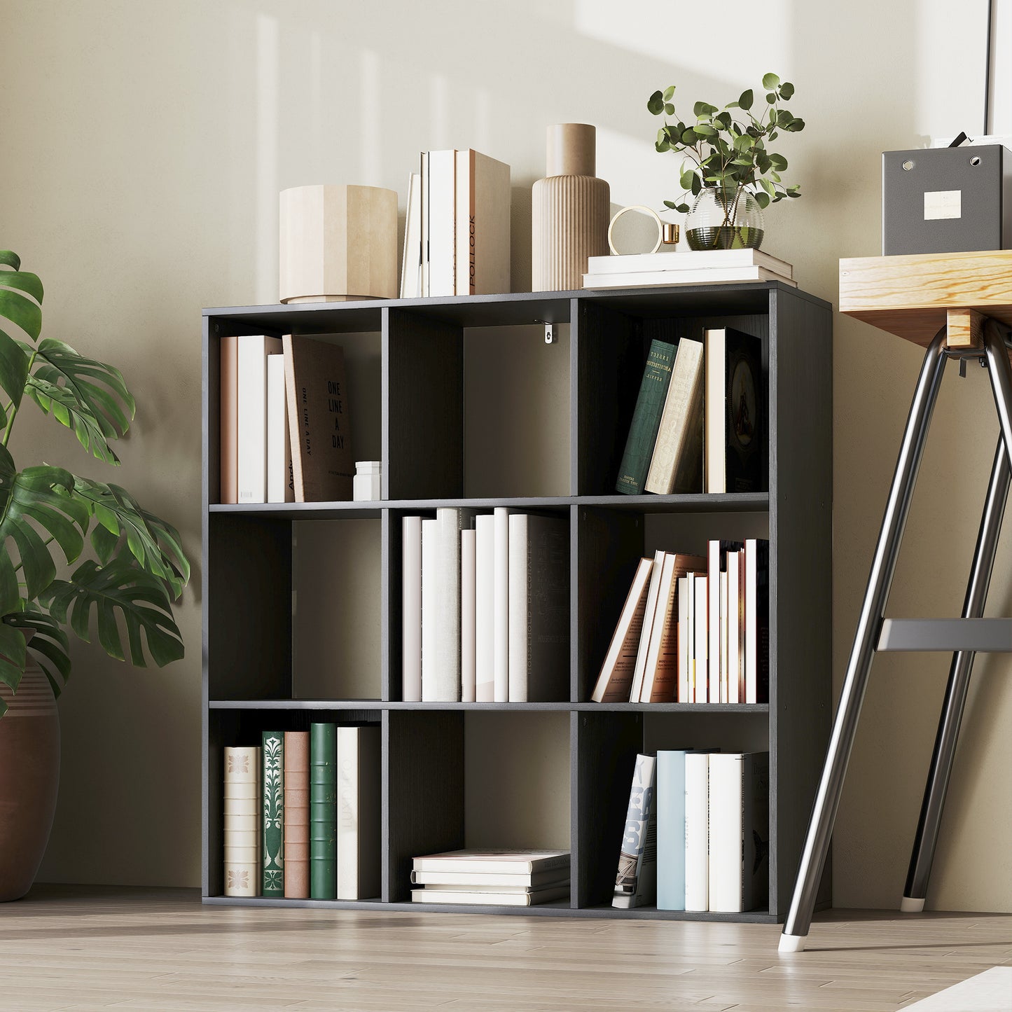 HOMCOM Nine Cube Storage Shelf Black Sturdy Particle Board Cube Organizer for Home and Office Use Easy Assembly