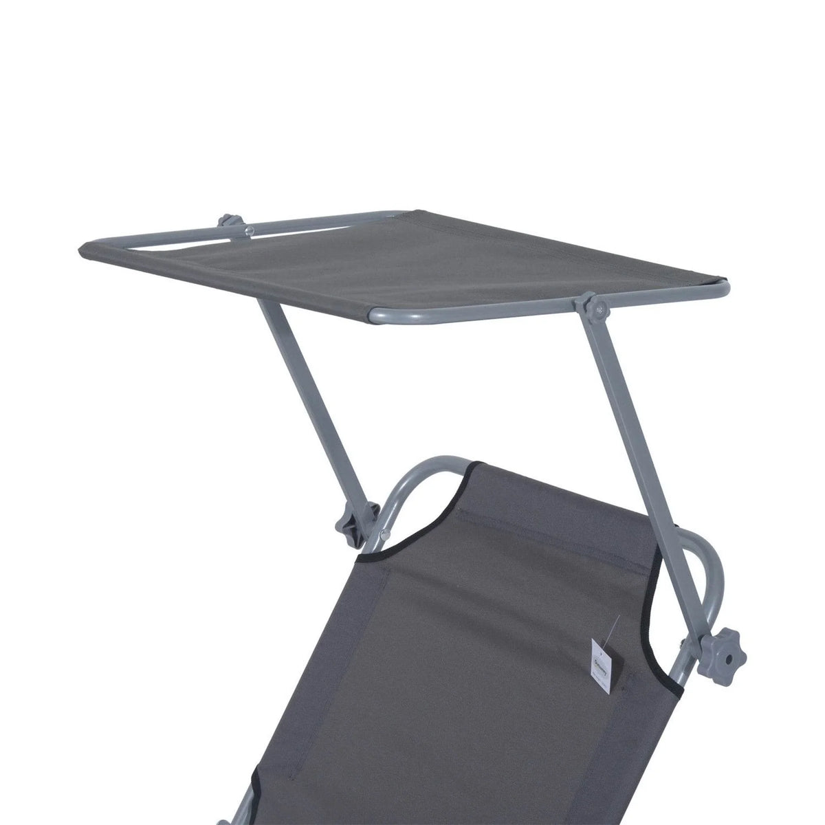 Grey sun lounger with canopy top and adjustable reclining seat