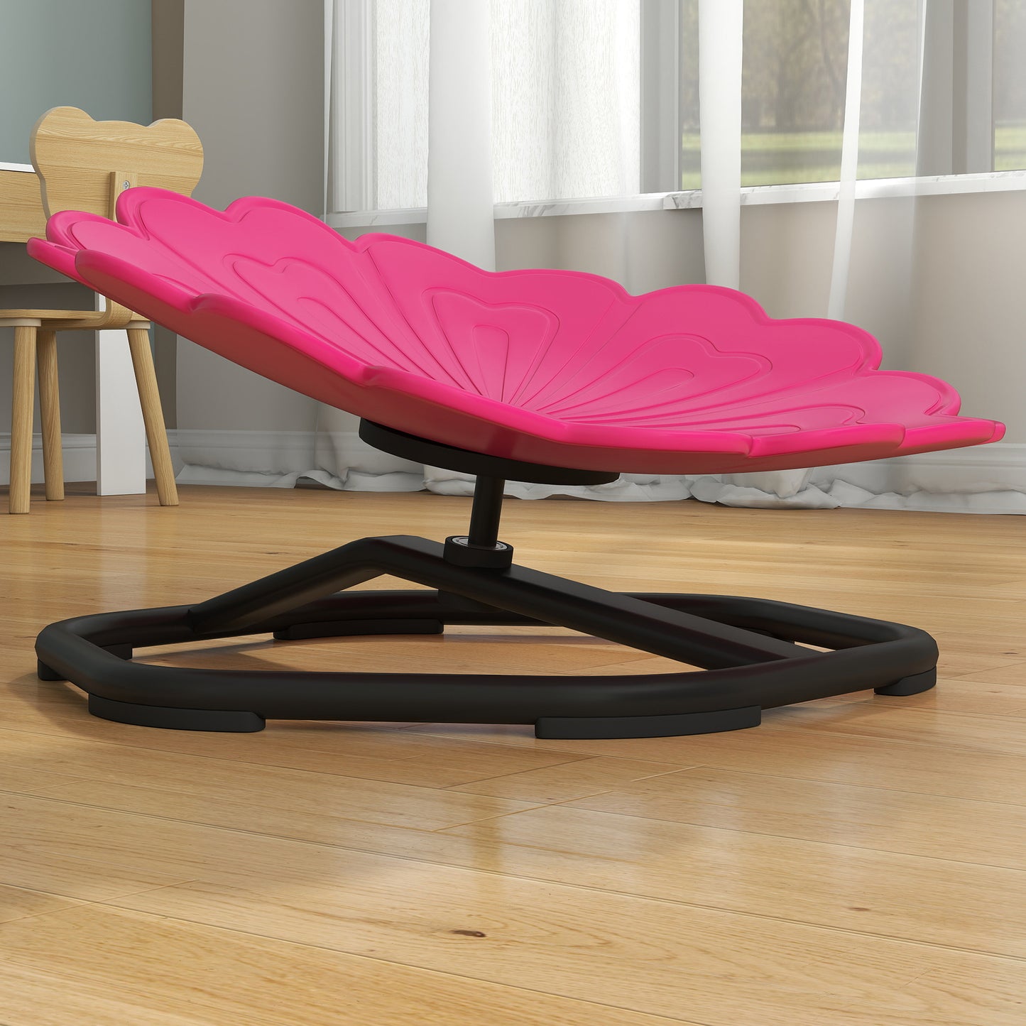 AIYAPLAY Flower Shaped Sensory Spinning Chair for Kids with Non Slip Base Pink Balance and Coordination