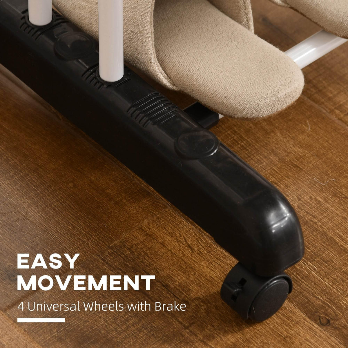 Black rolling drying rack base with four universal wheels and wheel brake