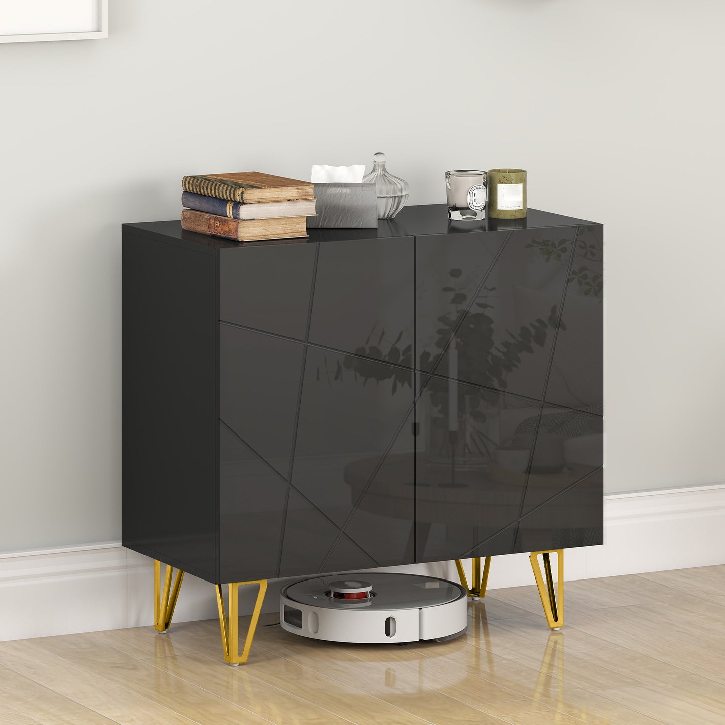 HOMCOM Modern Luxe High Gloss Sideboard With Hairpin Legs In Black Elegant Storage Cabinet