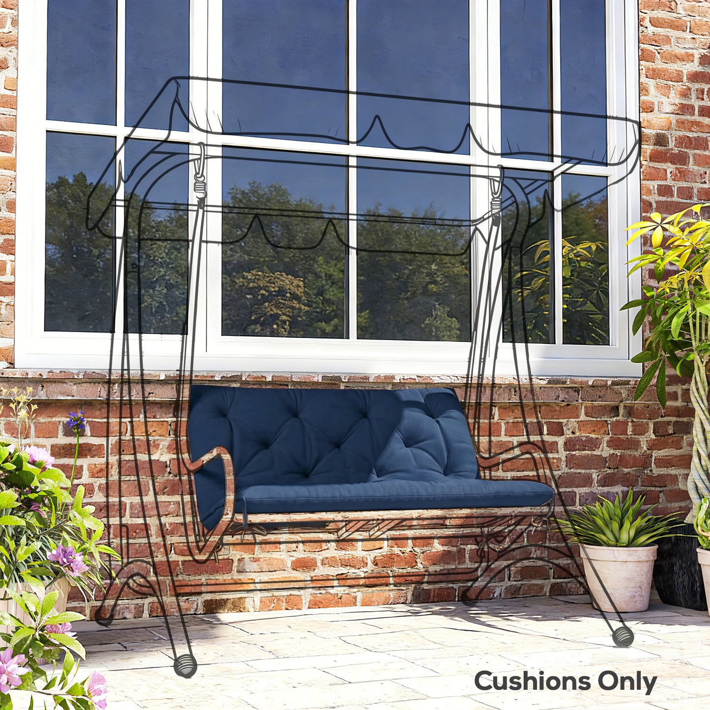 Outsunny 2 Seater Bench Pad Garden Chair Cushion With Back And Ties Indoor Outdoor 98 By 100 Centimeters Dark Blue