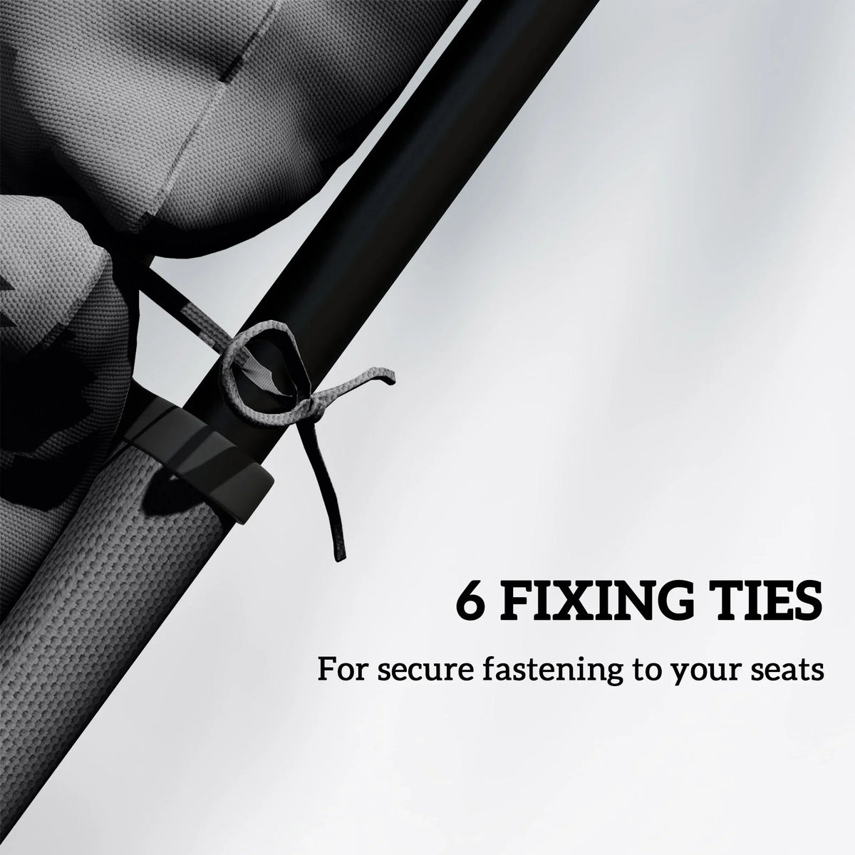Dark grey lounger cushion pads with six securing ties for fast fastening to seats
