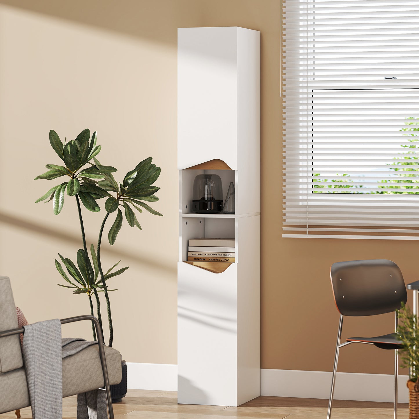 HOMCOM Tall Slim White Bathroom Cabinet With Two Doors And Adjustable Shelves For Bathroom Storage