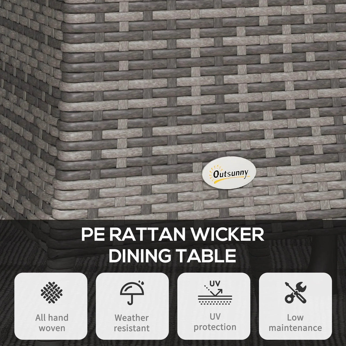Grey PE rattan table base with woven pattern and curved support posts