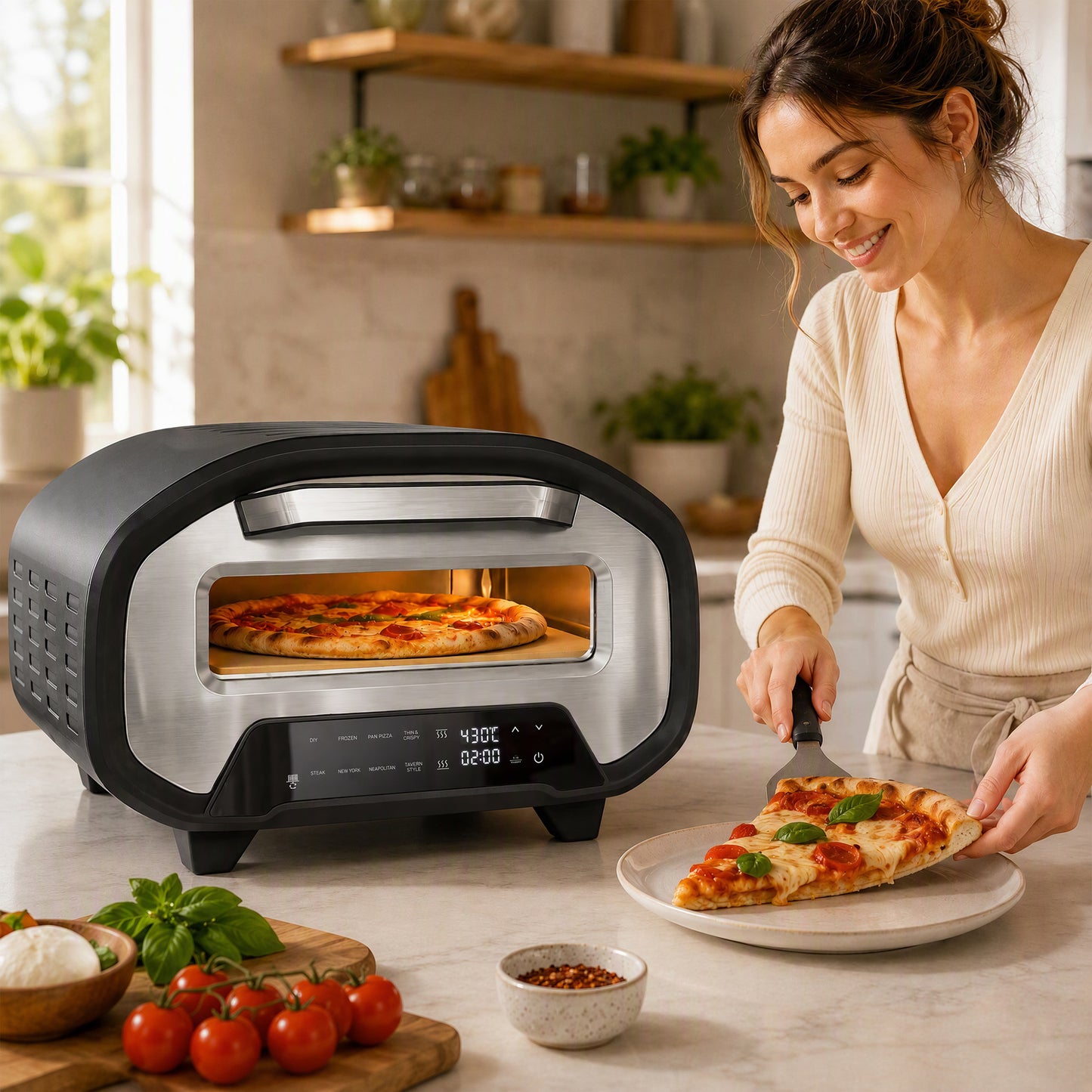 HOMCOM 12 Inch Electric Pizza Oven With 8 Preset Modes And Ceramic Stone
