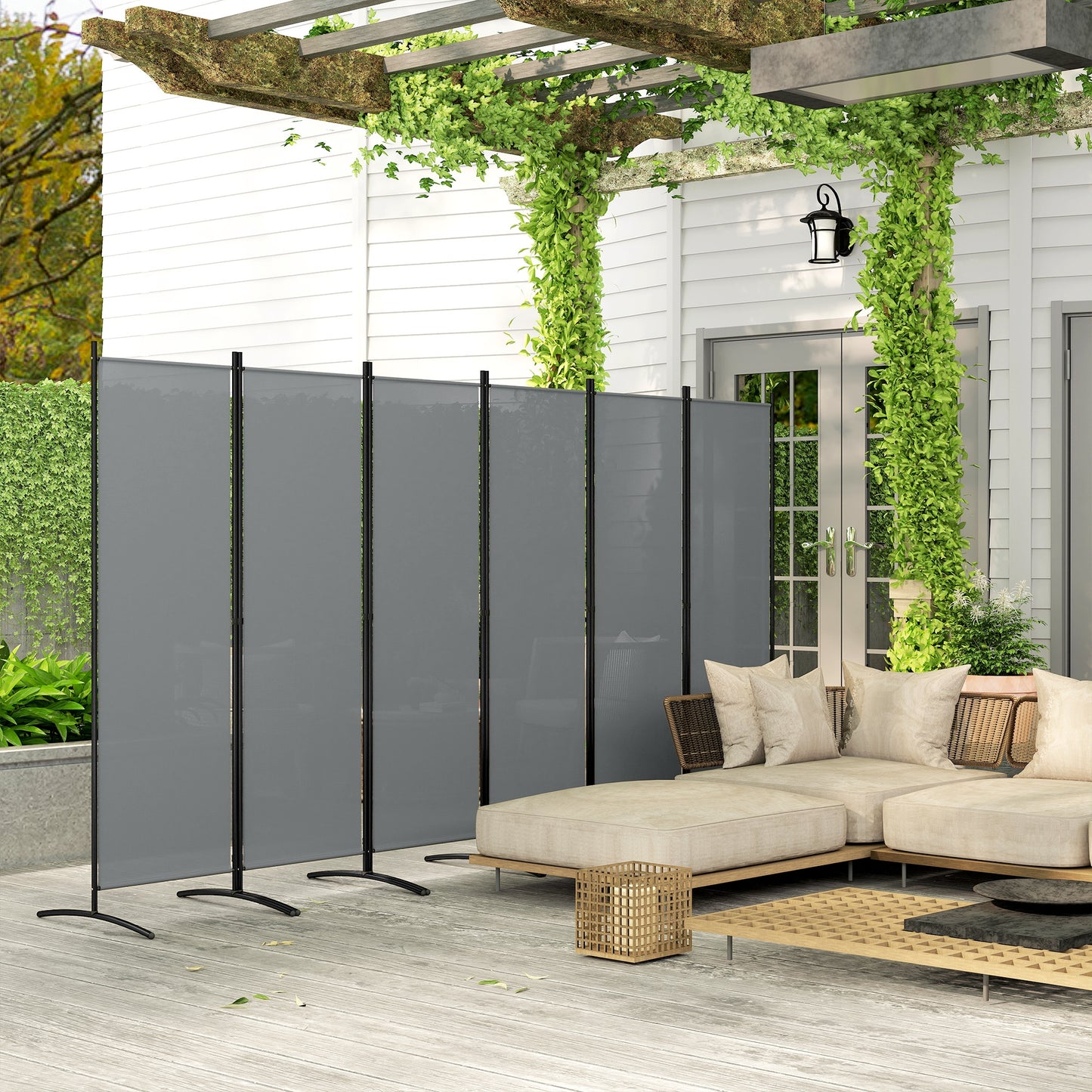 Outsunny 6 Panel Folding Room Divider Freestanding Garden Privacy Screen 332 X 172 cm Dark Grey