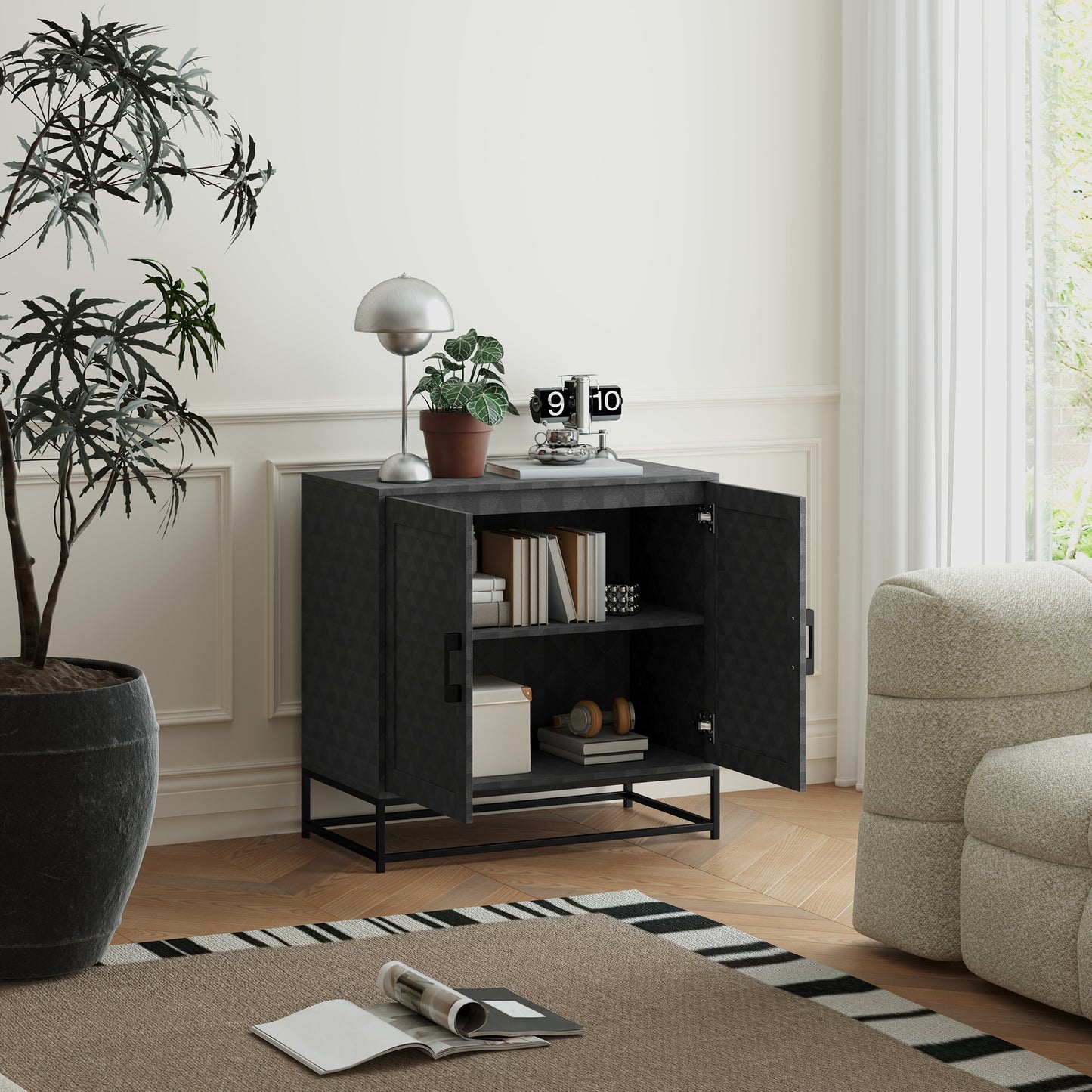 HOMCOM Modern Sideboard Freestanding Storage Cabinet With Adjustable Shelf And Two Doors For Living Room Black