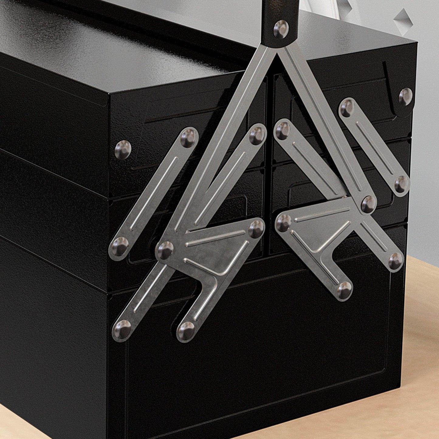 DURHAND 3 Tier Metal Toolbox, 5 Tray Professional Portable Tool Box with Carry Handle for Workshop, 56cmx20cmx34cm, Black - ALL4U RETAILER LTD