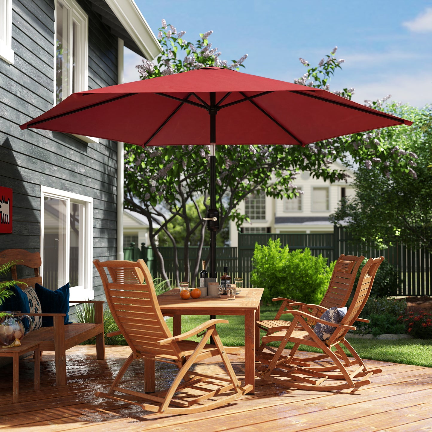 Outsunny 2.6 m Garden Parasol Umbrella With Aluminium Pole Tilt And Crank Vent Wine Red Outdoor Patio Shade