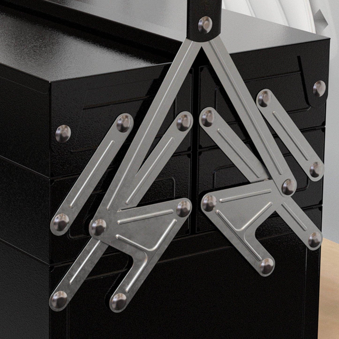 DURHAND 3 Tier Metal Toolbox, 5 Tray Professional Portable Tool Box with Carry Handle for Workshop, 45cmx22.5cmx34.5cm, Black - ALL4U RETAILER LTD